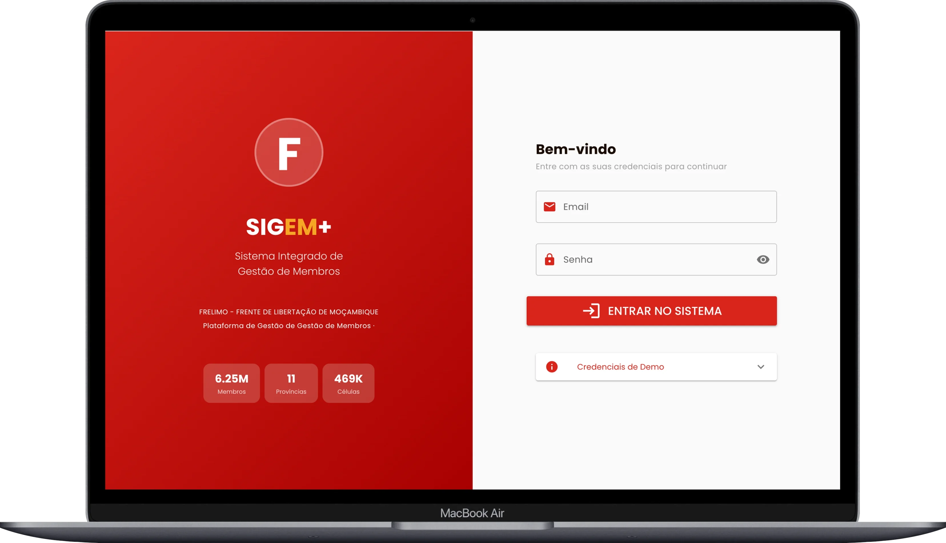 Sistema de Gestão de Membros – Conceito Frelimo – screenshot 1
