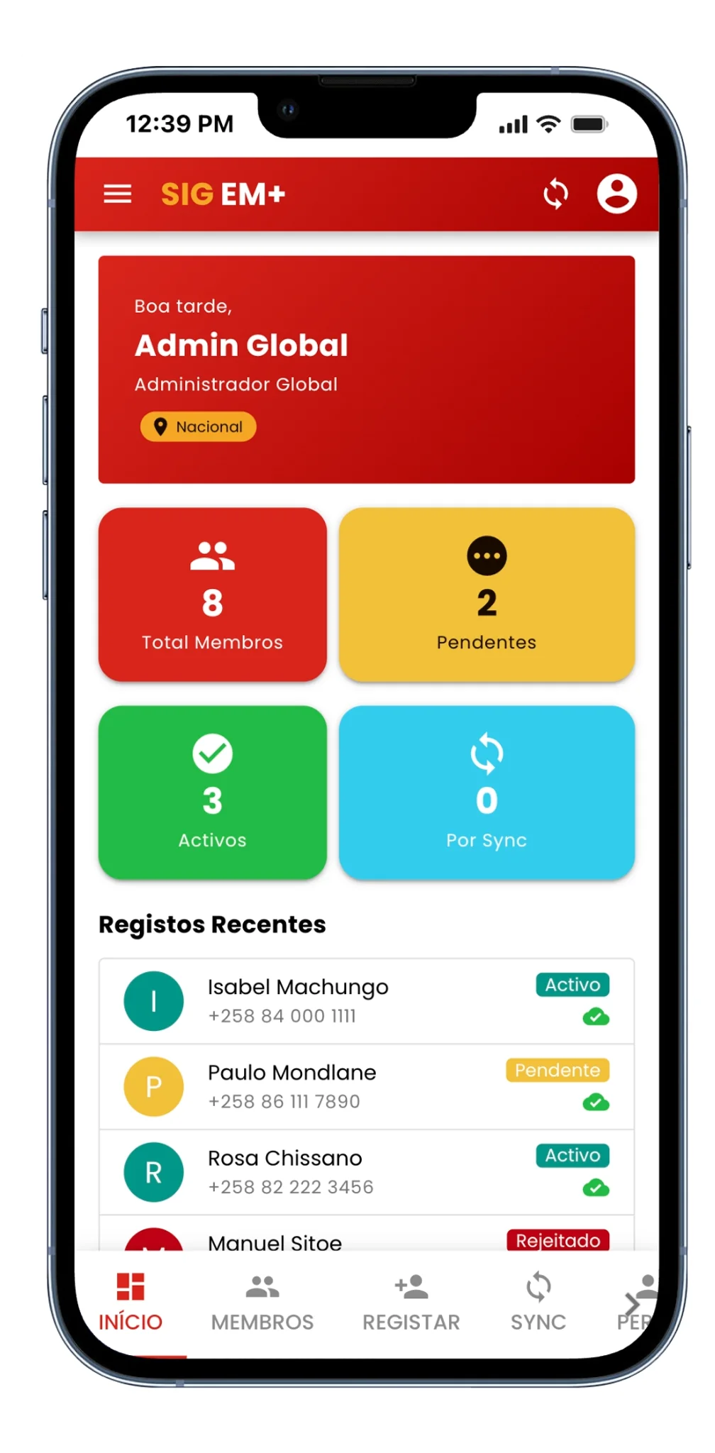 Sistema de Gestão de Membros – Conceito Frelimo – screenshot 2