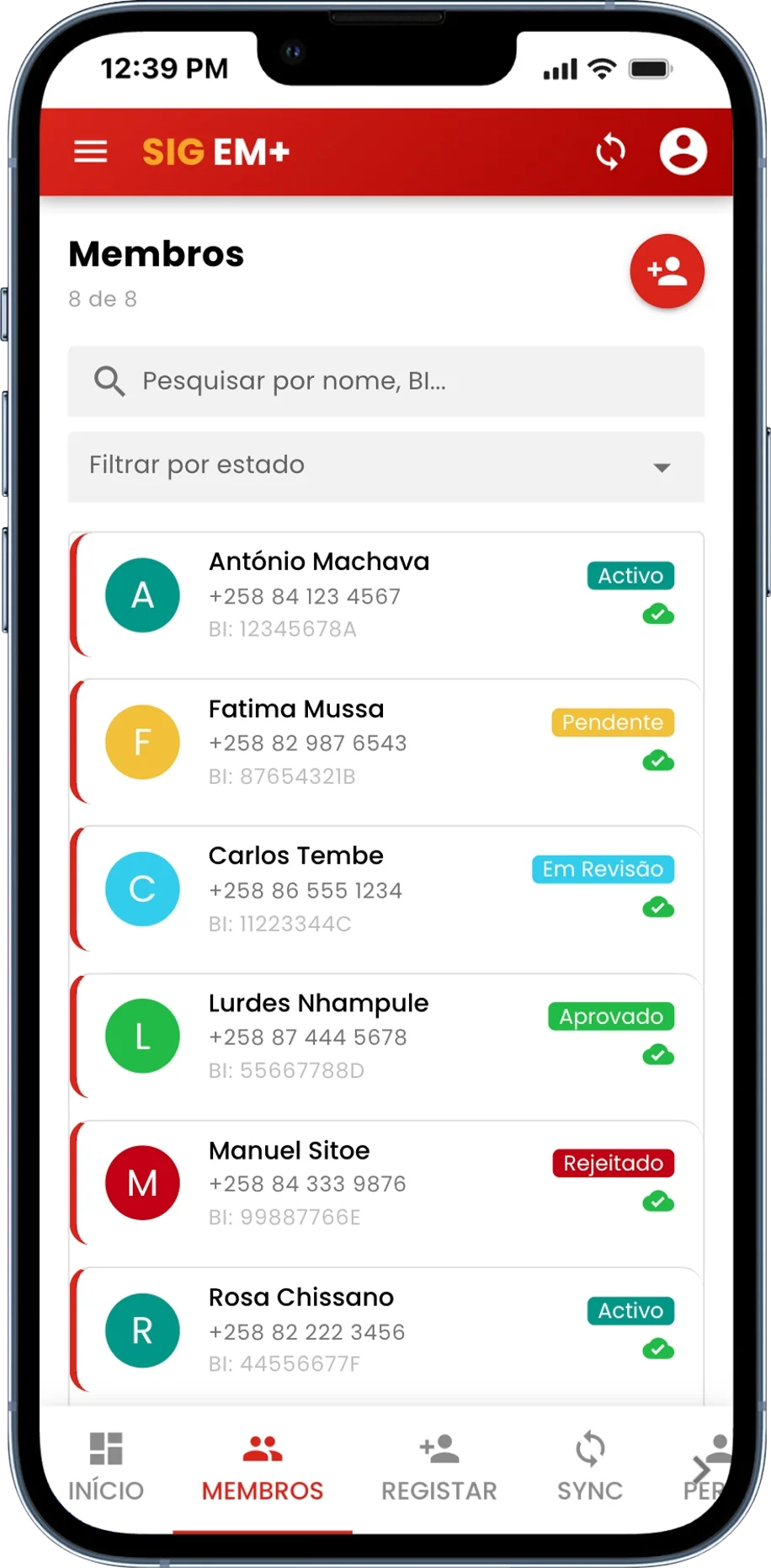 Sistema de Gestão de Membros – Conceito Frelimo – screenshot 3
