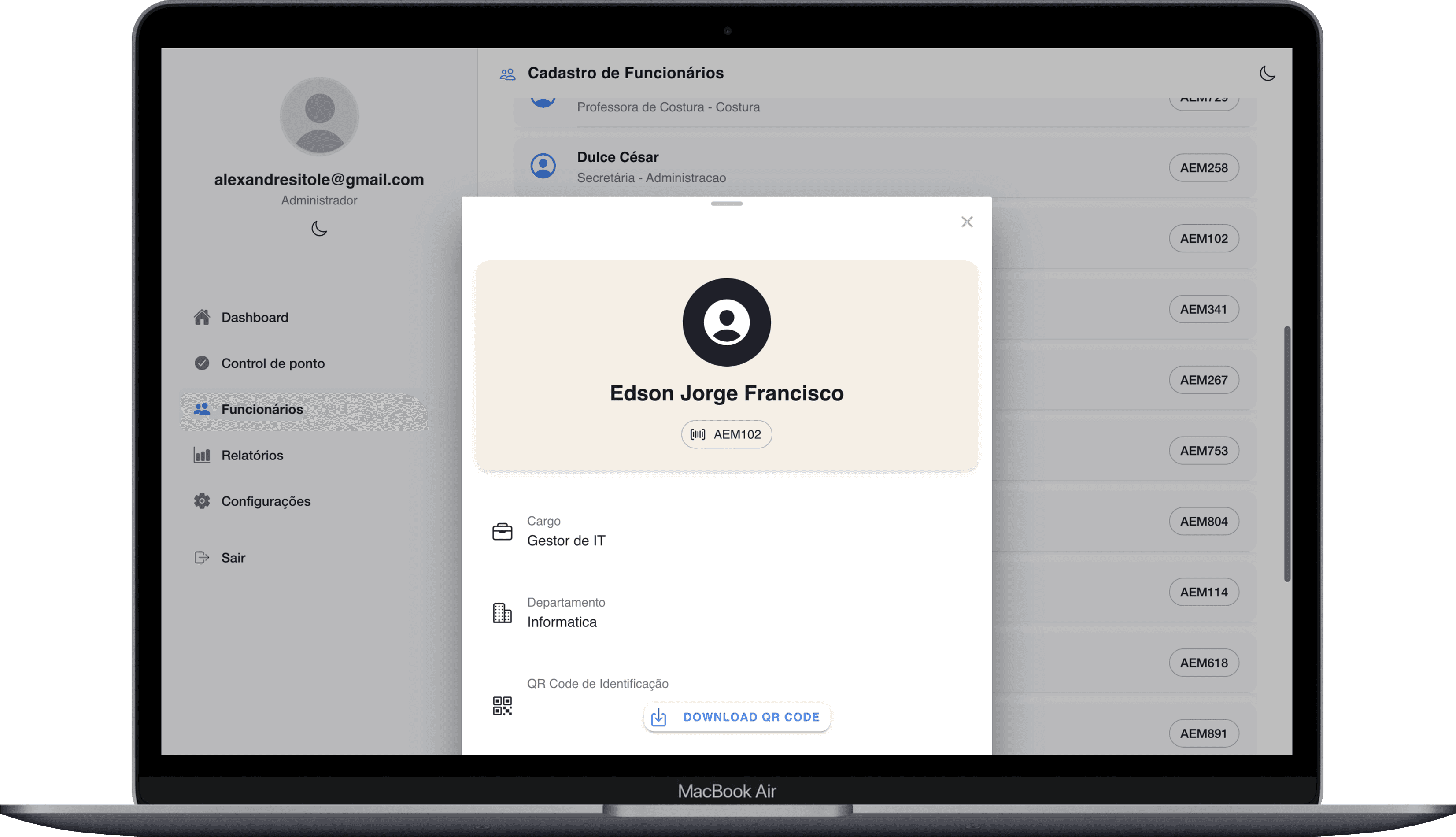 Sistema de Presenças com QR Code – screenshot 4